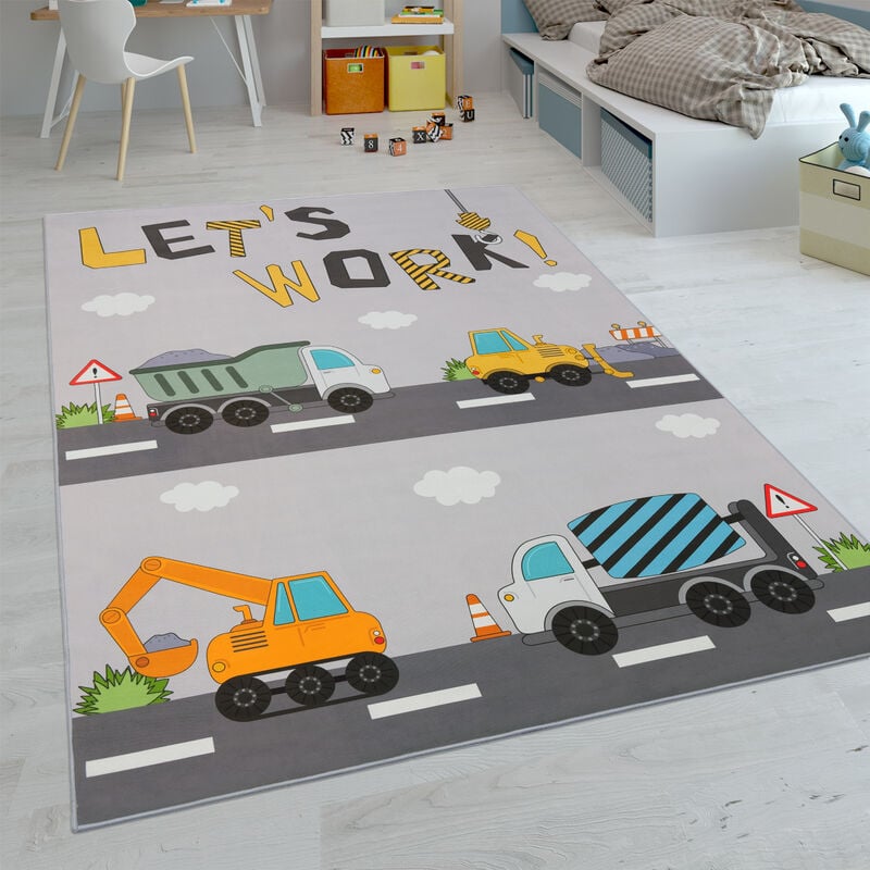 Kinder-Teppiche, Kurzflor-Teppiche für Kinderzimmer mit vers. Designs Spielteppiche Bunt 200x290 cm, Grau 2 - Paco Home