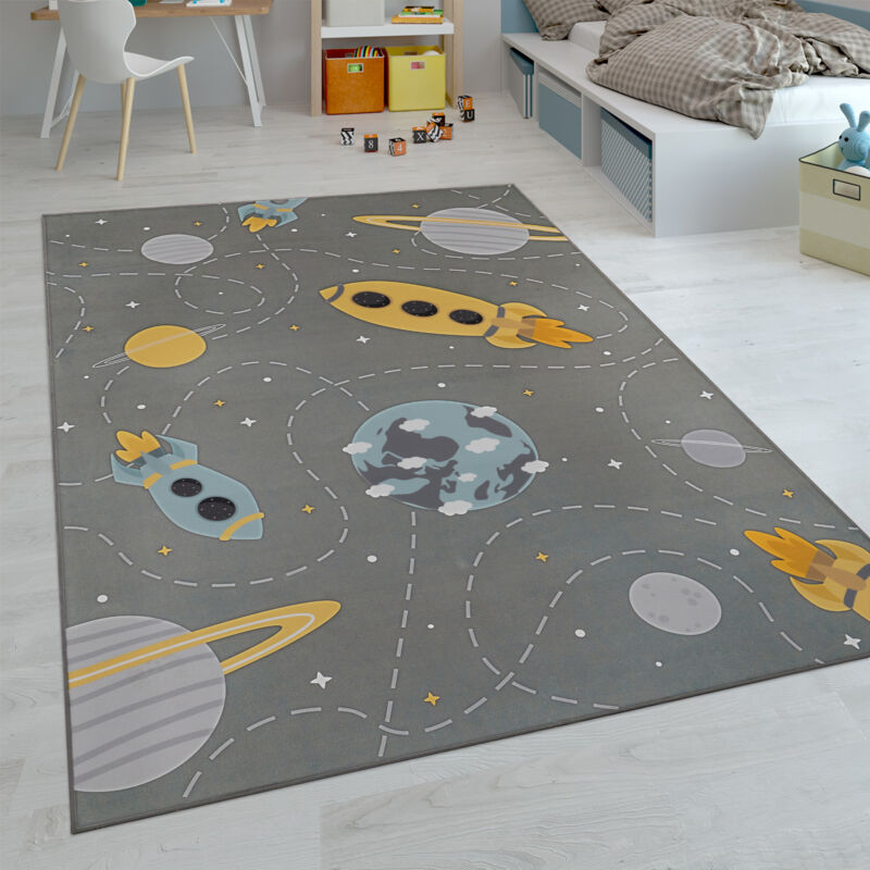 Paco Home Kinder-Teppiche, Kurzflor-Teppiche für Kinderzimmer mit vers. Designs Spielteppiche Bunt 80x150 cm, Grau 5