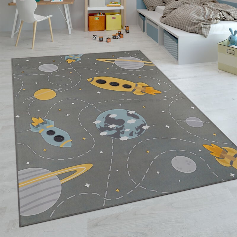 Paco Home - Kinder-Teppiche, Kurzflor-Teppiche für Kinderzimmer mit vers. Designs Spielteppiche Bunt 200 cm Rund, Grau 5