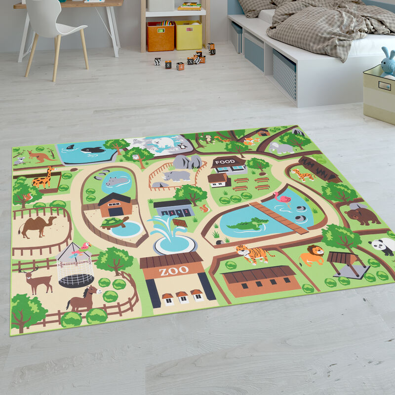 Paco Home - Kinder-Teppiche, Kurzflor-Teppiche für Kinderzimmer mit vers. Designs Spielteppiche Bunt 140x200 cm, Beige