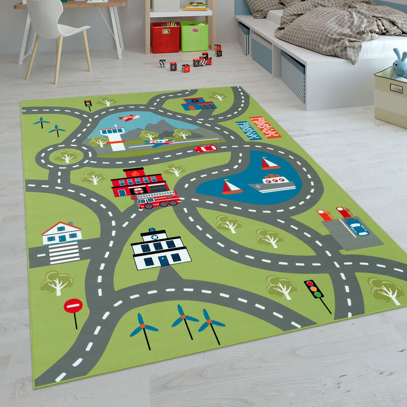 Paco Home - Kinder-Teppiche, Kurzflor-Teppiche für Kinderzimmer mit vers. Designs Spielteppiche Bunt 140x200 cm, Grün 2