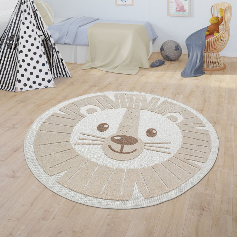 Paco Home - Kinderteppich Kinderzimmer Outdoor Teppich Rund Spielteppich Modern 3D Effekt ø 160 cm Rund, Beige