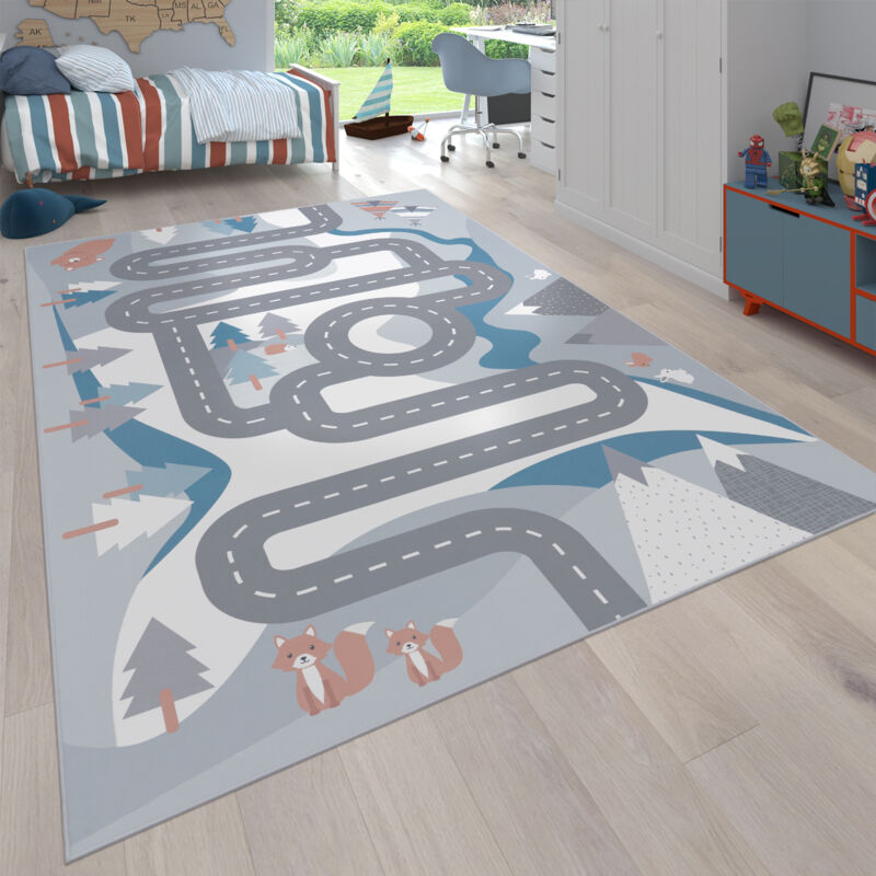 Kinderteppich Spielteppich Teppich Kinderzimmer Straßen Design Mit Tieren Creme 200x290 cm - Paco Home