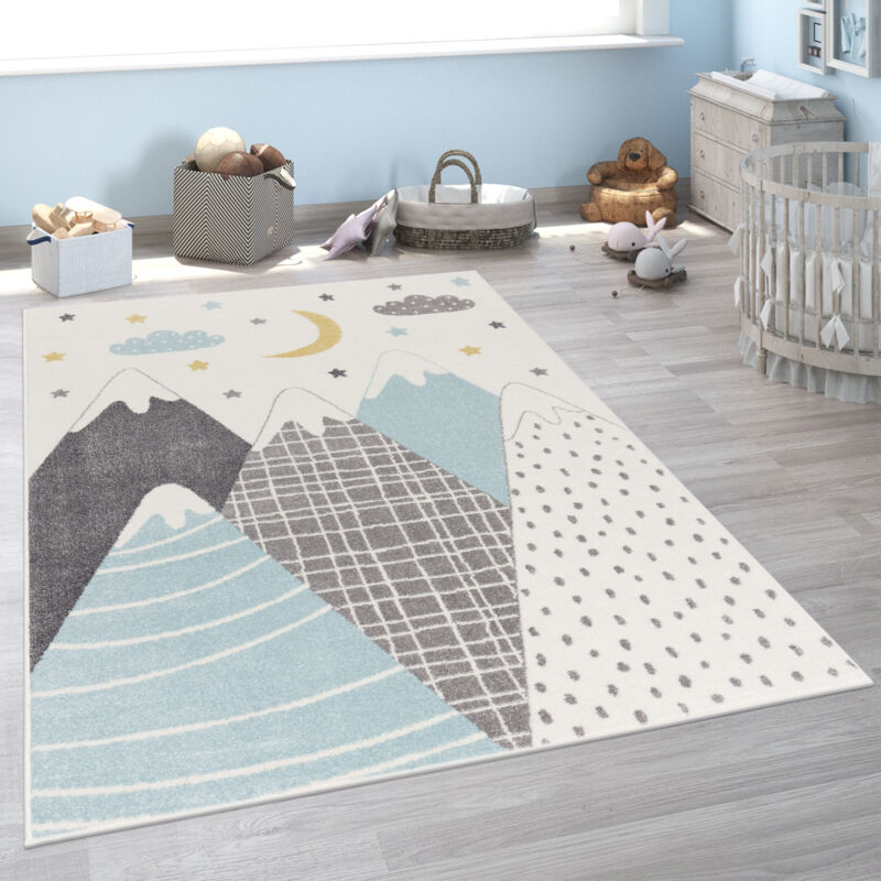 Paco Home - Kinderteppich Teppich Kinderzimmer Junge Mädchen Modern Berge Sterne Wolken Blau 133 cm Quadrat