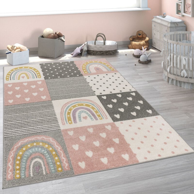 Paco Home - Kinderteppich Teppich Kinderzimmer Mädchen Jungs Verschiedene Motive Und Größen 240x340 cm, Creme Rosa Grau