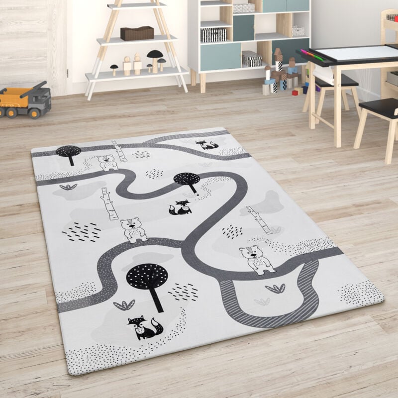 Paco Home - Kinderteppich Teppich Kinderzimmer Spielmatte Straßenteppich Spielteppich 80x150 cm, Weiß