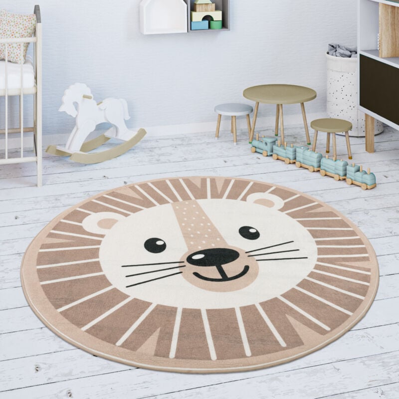 Paco Home - Kinderteppich Teppich Rund Kinderzimmer Spielmatte Rutschfest Löwen Beige 150 cm Rund