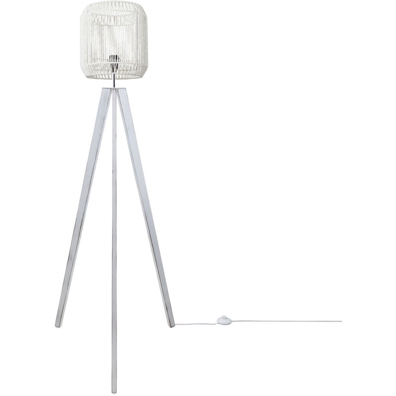 Stehlampe Modern Wohnzimmer Schlafzimmer Rattan Optik Boho Korb Stehleuchte E27 Weiß (Ø28 cm), Stehleuchte Weiß - Paco Home