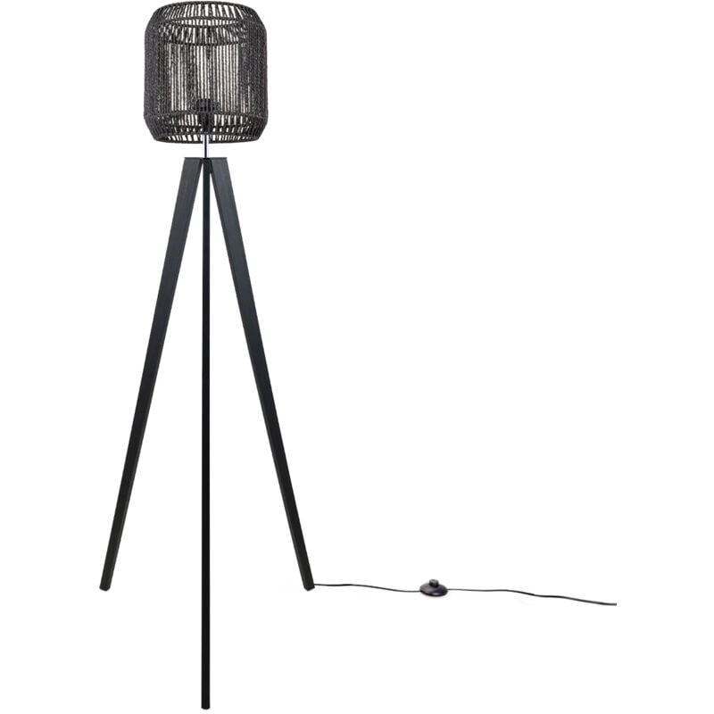 Paco Home - Stehlampe Modern Wohnzimmer Schlafzimmer Rattan Optik Boho Korb Stehleuchte E27 Schwarz (Ø28 cm), Stehleuchte Schwarz