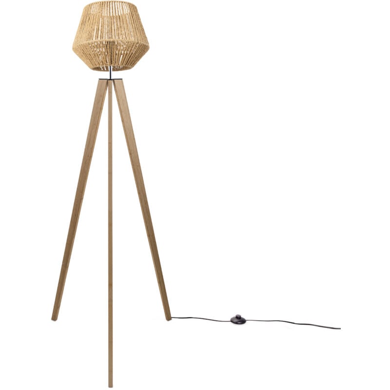 Paco Home Stehlampe Modern Wohnzimmer Schlafzimmer Rattan Optik Boho Korb Stehleuchte E27 Natur (Ø33 cm), Stehleuchte Holz