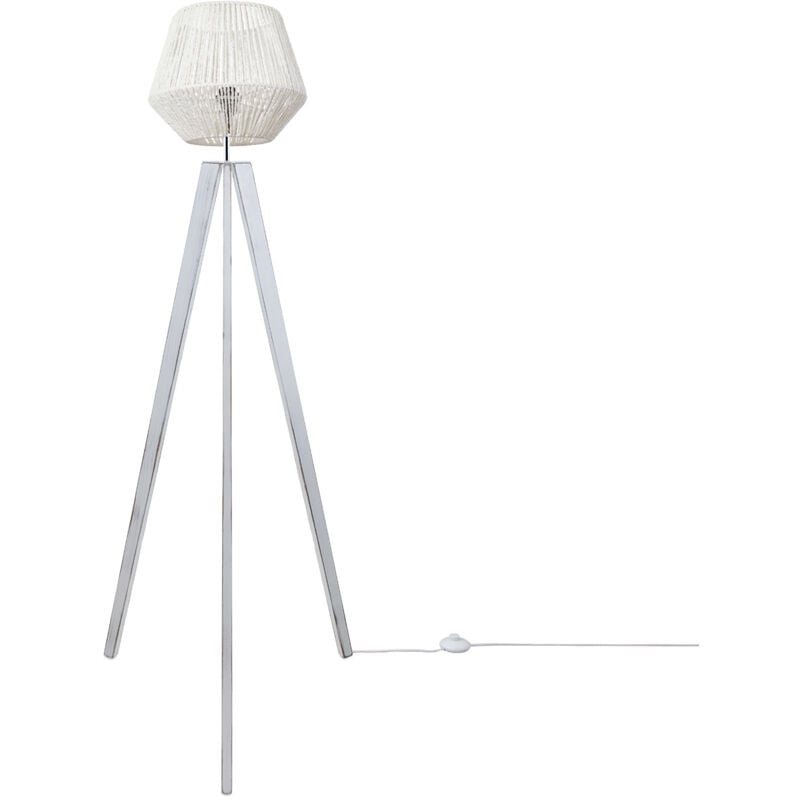 Stehlampe Modern Wohnzimmer Schlafzimmer Rattan Optik Boho Korb Stehleuchte E27 Weiß (Ø33 cm), Stehleuchte Weiß - Paco Home