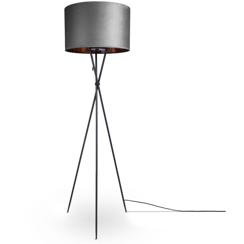 Pendelleuchte Stehleuchte Dreibein Wohnzimmer Lampenschirm Velours Unifarben E27 Stehleuchte - Schwarz, Grau Kupfer (Ø45.5 cm) - Paco Home