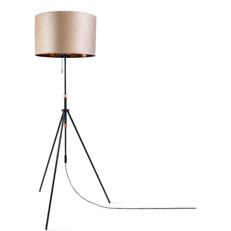 Paco Home - Pendelleuchte Stehleuchte Dreibein Wohnzimmer Lampenschirm Velours Unifarben E27 Beige Kupfer (Ø45.5 cm), Stehleuchte Typ 2 - Schwarz