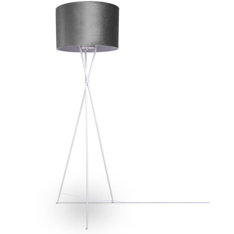 Pendelleuchte Stehleuchte Dreibein Wohnzimmer Lampenschirm Velours Unifarben E27 Stehleuchte - Weiß, Grau Weiß (Ø45.5 cm) - Paco Home