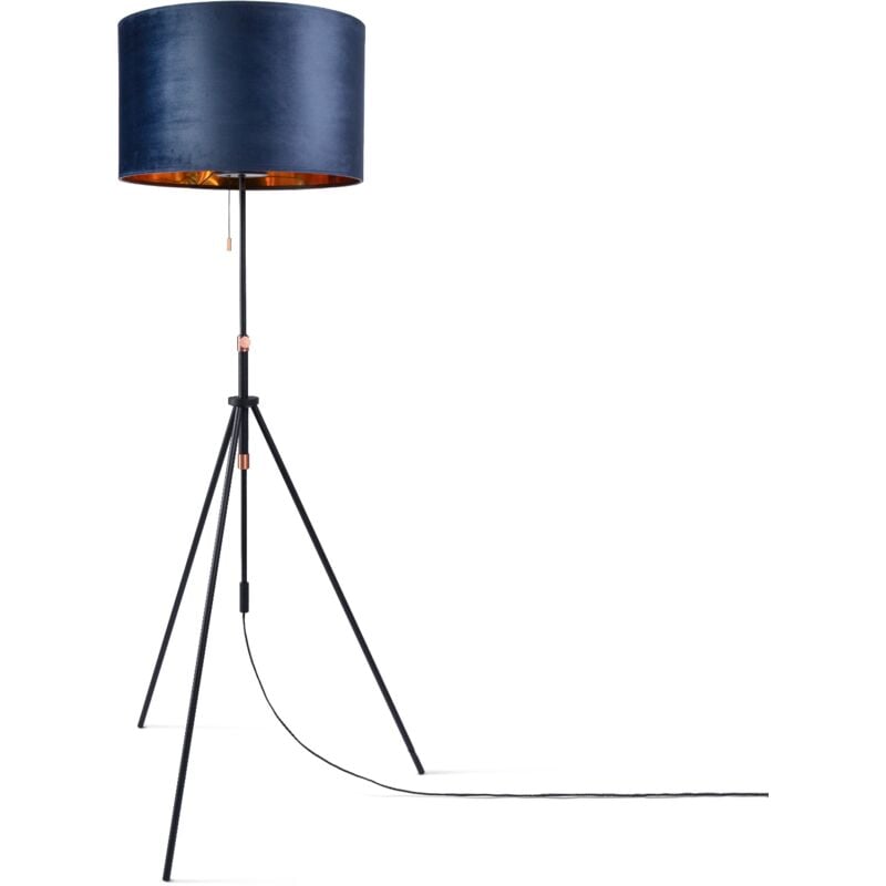 Pendelleuchte Stehleuchte Dreibein Wohnzimmer Lampenschirm Velours Unifarben E27 Blau Gold (Ø45.5 cm), Stehleuchte Typ 2 - Schwarz - Paco Home