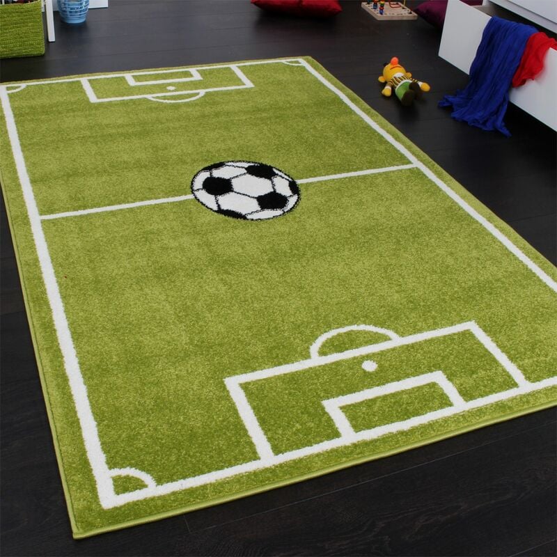Paco Home Teppich Kinderzimmer Jungs Fußball Spielteppich Kinderteppich Fußballplatz Grün 240x320 cm