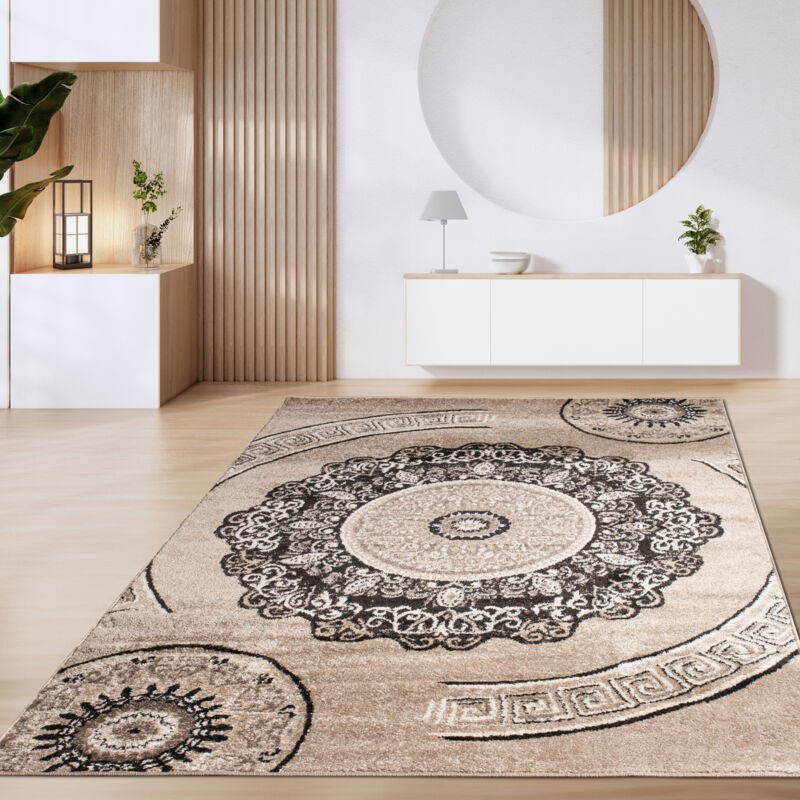 Paco Home Teppich Wohnzimmer Kurzflor Vintage Geometrische Moderne Muster Braun Beige 80x150 cm, Braun 8