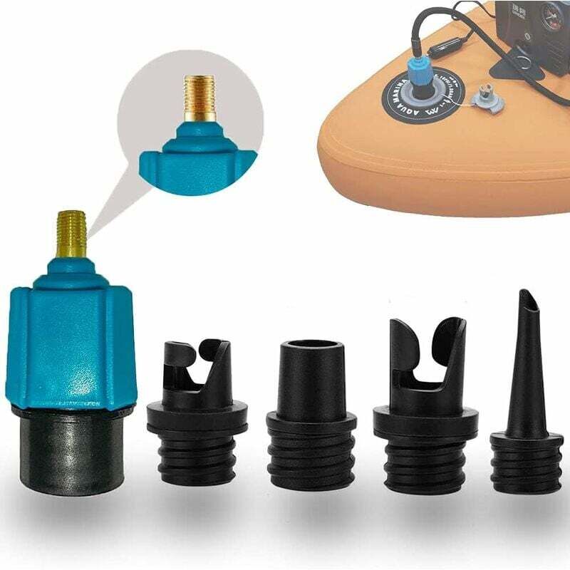 Paddleboard-Pumpenadapter, Kajak-Pumpenadapter mit 4 Ventilspitzen für Kajak/Luftbett/Stand-Up-Paddleboard/Boot, Ventilkonverter