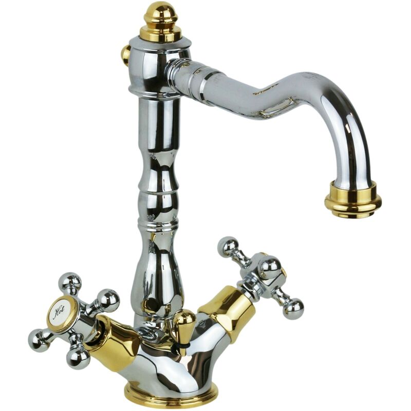 Paffoni - Waschtischmischer mit verstellbarem Auslauf in Chrom-Gold-Farbe Belinda FBLV075CO Chrom-Gold