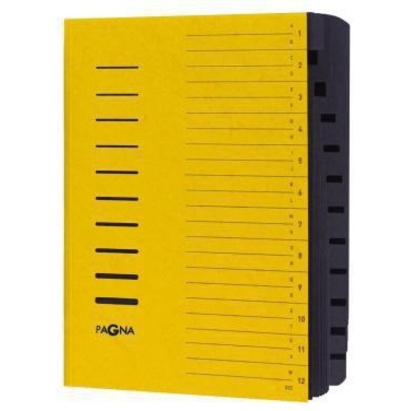 Pagna - Ordnungsmappe din A4 240g/m² Pressspankarton Farbe: gelb Farbe des Fächerblocks: schwarz 12 Fächer