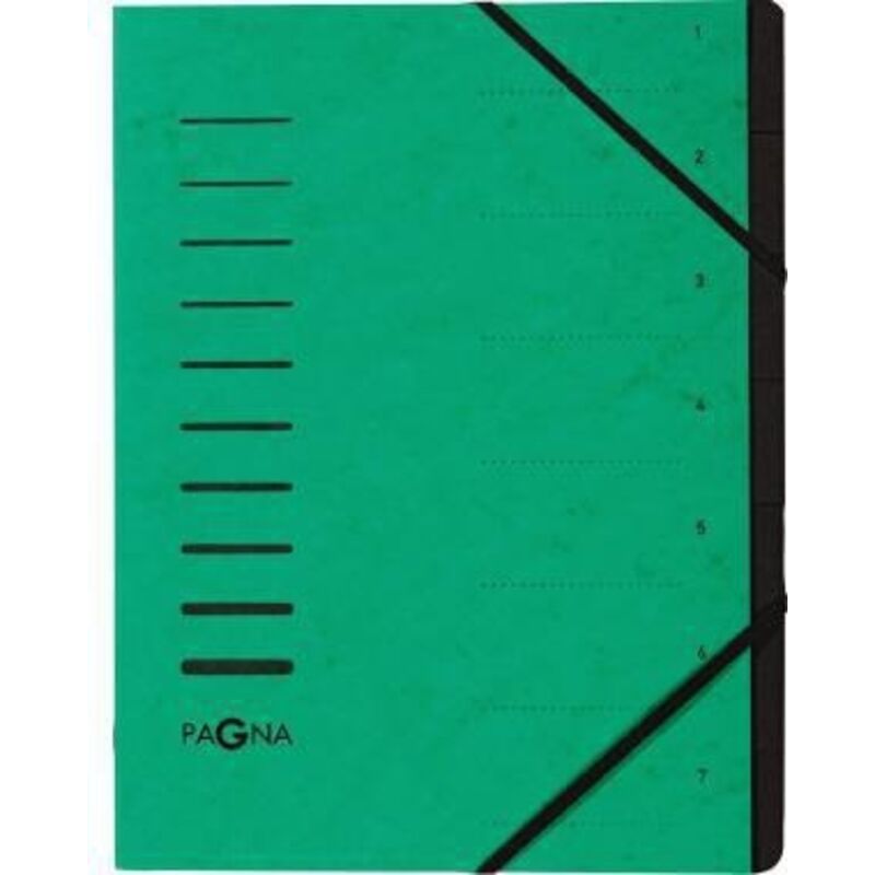 Pagna - Ordnungsmappe din A4 240g/m² Pressspankarton Farbe: grün Farbe des Fächerblocks: schwarz 7 Fächer