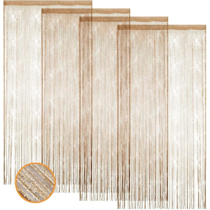 Pailletten-Türvorhang, 4er-Set, 100 x 200 cm, mit Quasten als Raumteiler und Sichtschutz (Champagner)