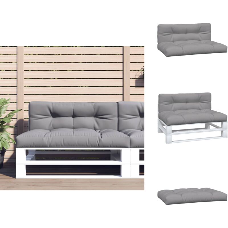 Palettenkissen 2-tlg. Grau Stoff - Gartenkissen - Außenkissen - Polstersitz - Lounge Cushion - Rattan Möbel Zubehör