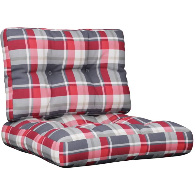 Palettenkissen 2-tlg. Rot Karomuster Stoff Vidaxl