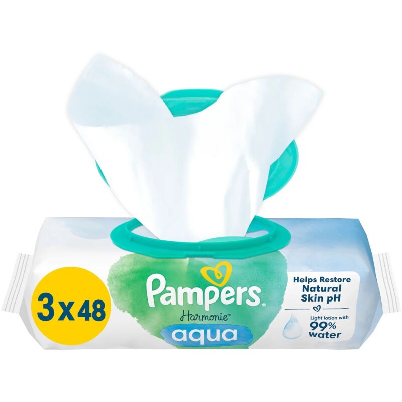 Pampers Feuchte Tücher Harmonie Aqua 3x Baby Feuchttücher, 144 Stück