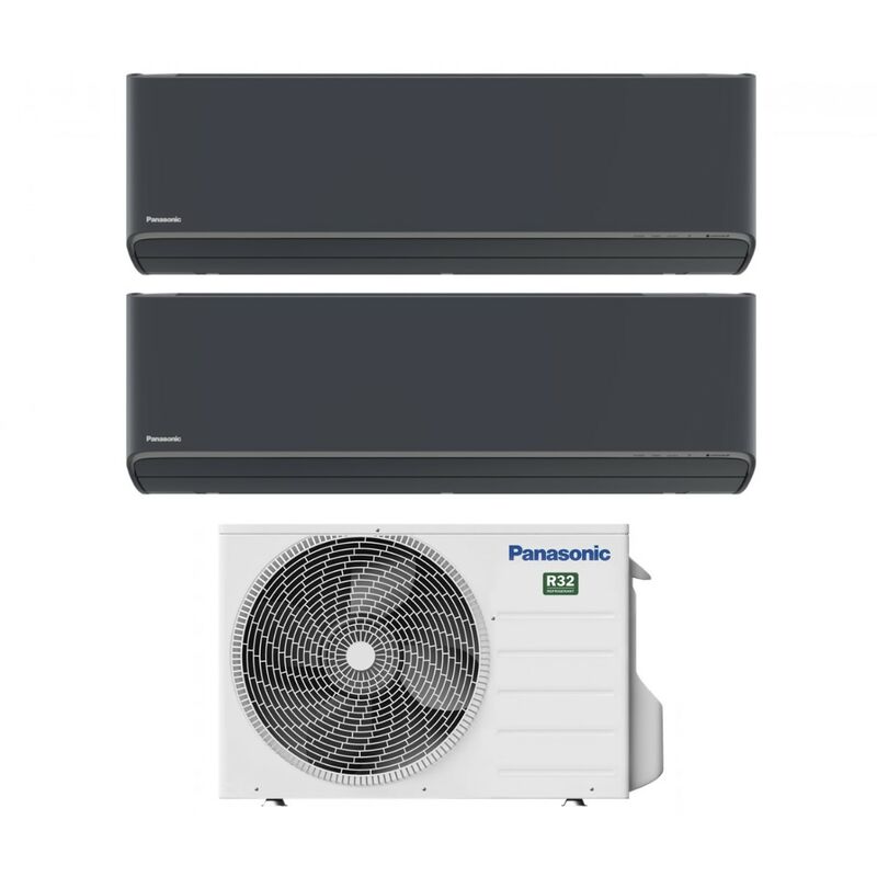 Panasonic Dual Split Inverter-Klimagerät Serie Etherea Dark 7+7 mit CU-2Z35TBE R-32 Wi-Fi Integrated Farbe Graphit Grau 7000+7000