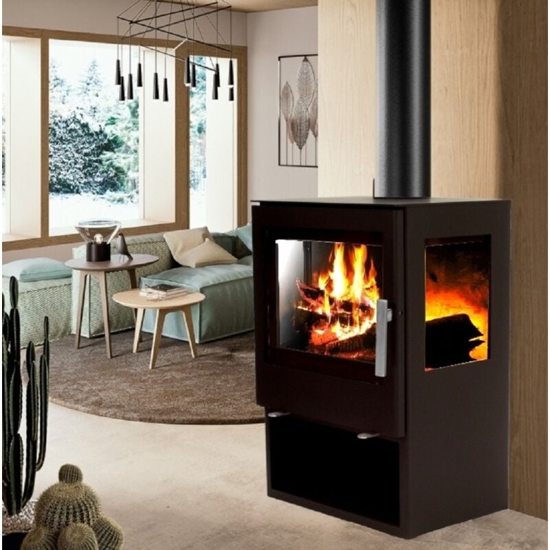 Apex - Panorama Kaminofen 9.8kW Holzofen 3 Scheiben 3 seitig Heizofen Ofen Kamin 56315