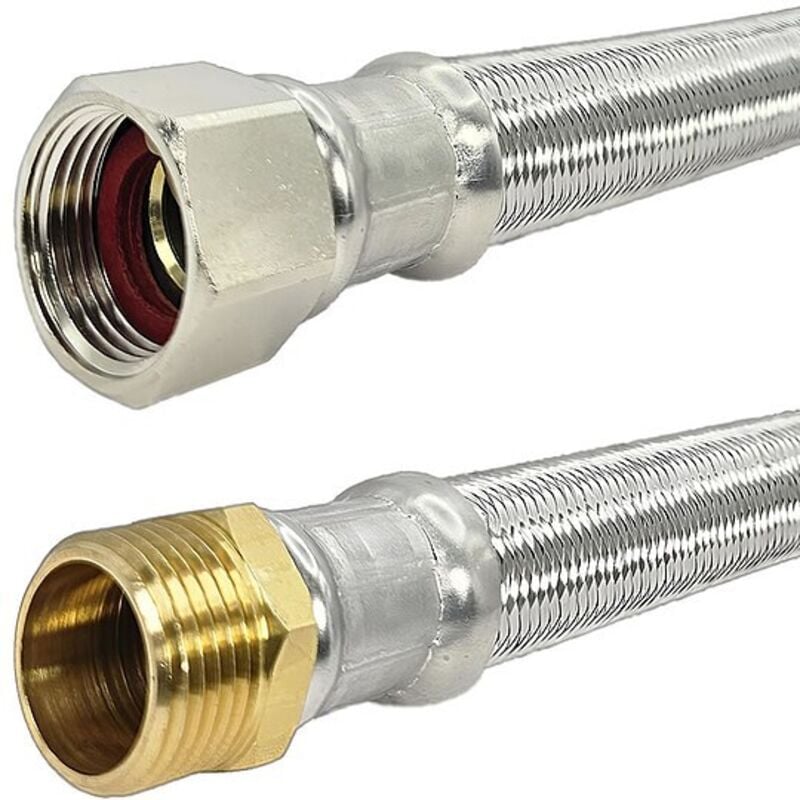 Panzerschlauch 3/4'' AG x 3/4'' IG Überwurfmutter mit HDPE-Inliner und Edelstahldrahtumflechtung - Länge 700 mm