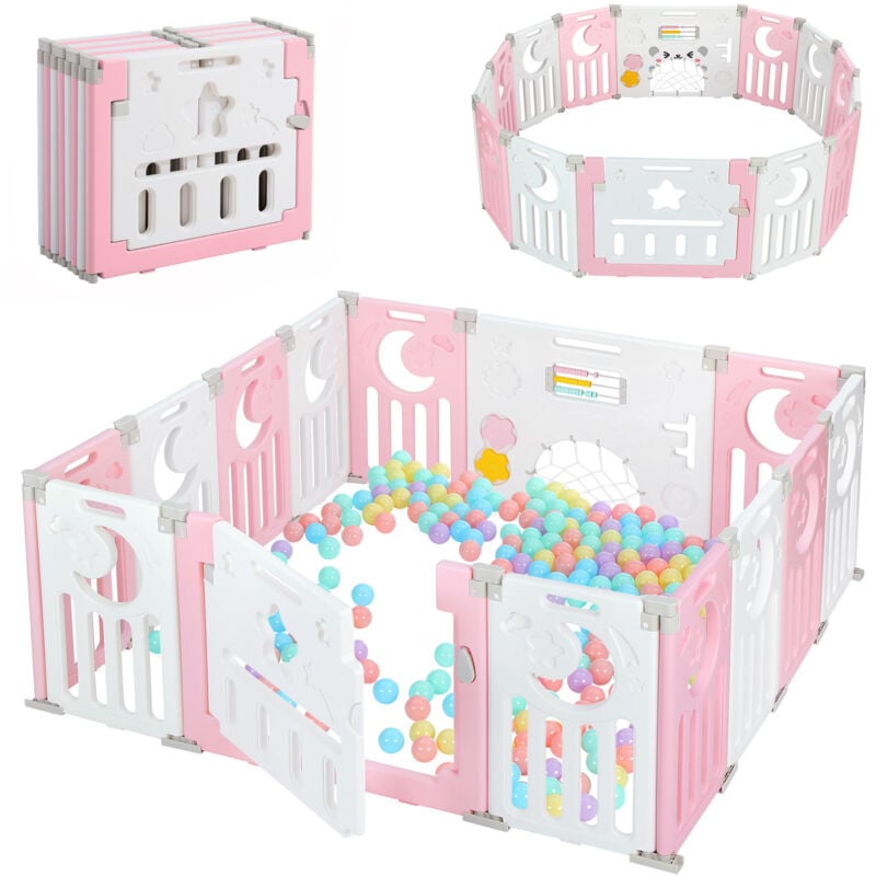 Baby-Laufstall 12+2 Paneele, Sicherheitsgitter, umweltfreundliches Kunststoff-Schutzgitter, 150x150x62cm - Rosa