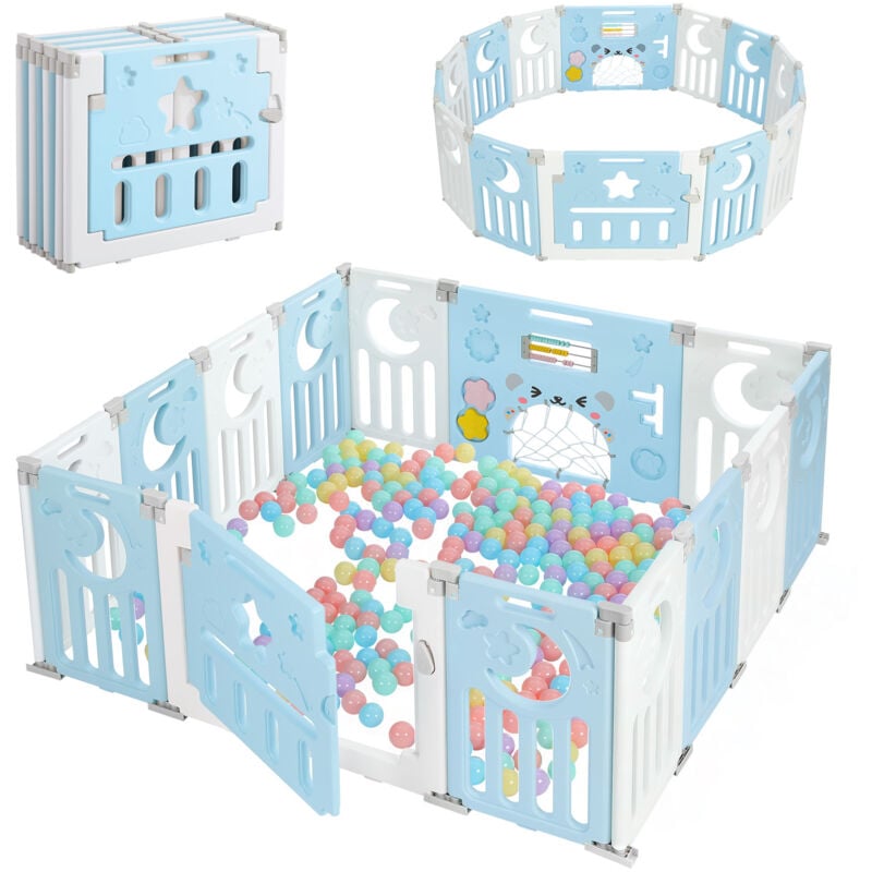 Baby-Laufstall 12+2 Paneele, Sicherheitsgitter, umweltfreundliches Kunststoff-Schutzgitter, 150x150x62cm - Blau