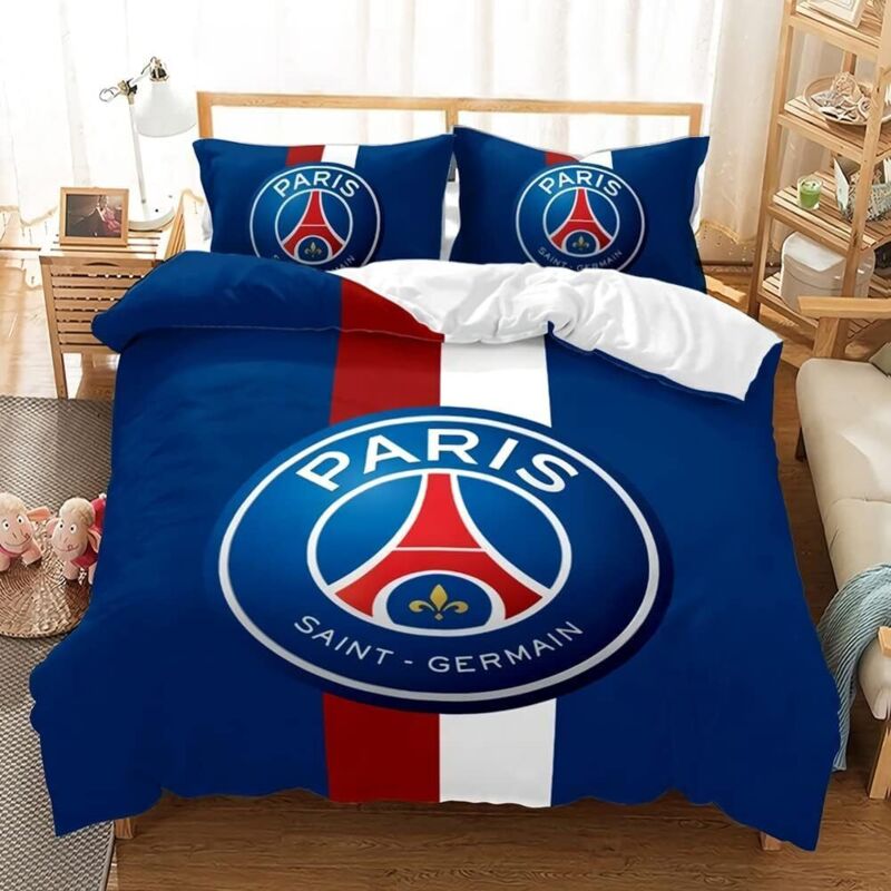 Paris St. German PSG Fußball-Bettbezug, Fußball-Bettwäscheset, Mikrofaser-Bettbezug mit Kissenbezug (C, 220 cm x 240 cm)
