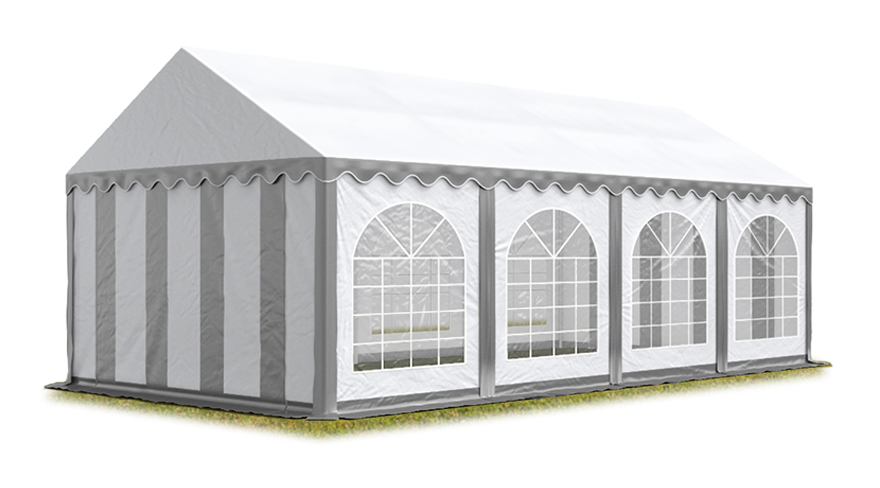 Festzelt Partyzelt 4x8 m schwerentflammbar premium, hochwertige pvc Plane 750 n in grau-weiß 100% wasserdicht mit Bodenrahmen - Toolport