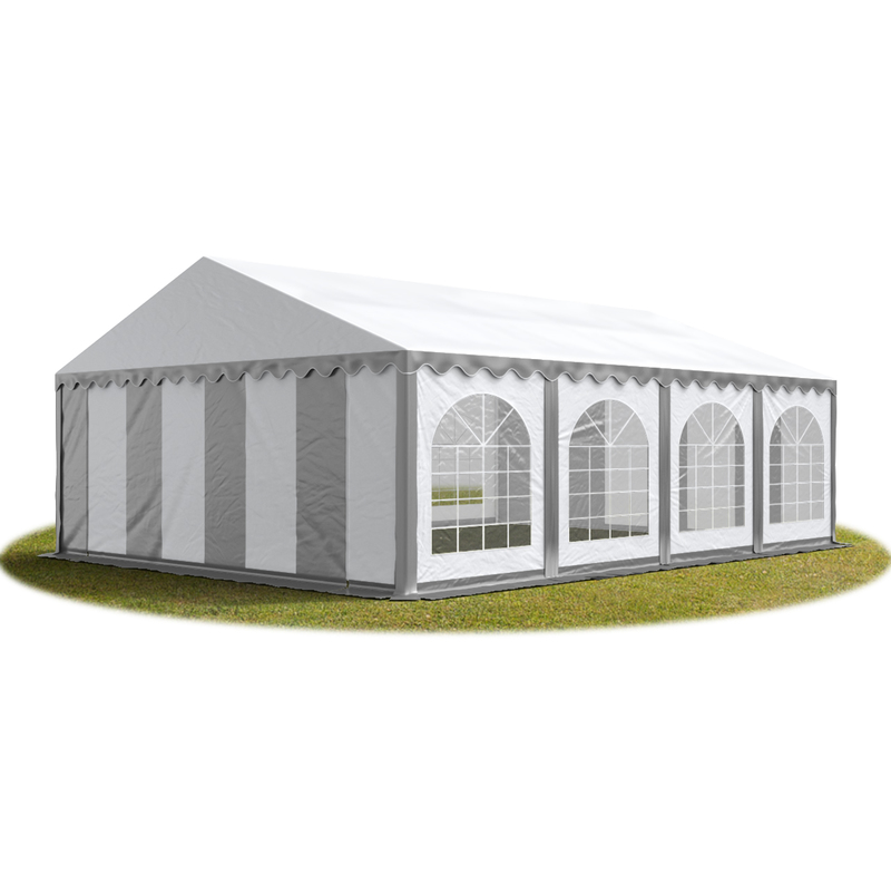 Toolport Festzelt Partyzelt 6x8 m premium, hochwertige pvc Plane 750 n in grau-weiß 100% wasserdicht mit Bodenrahmen