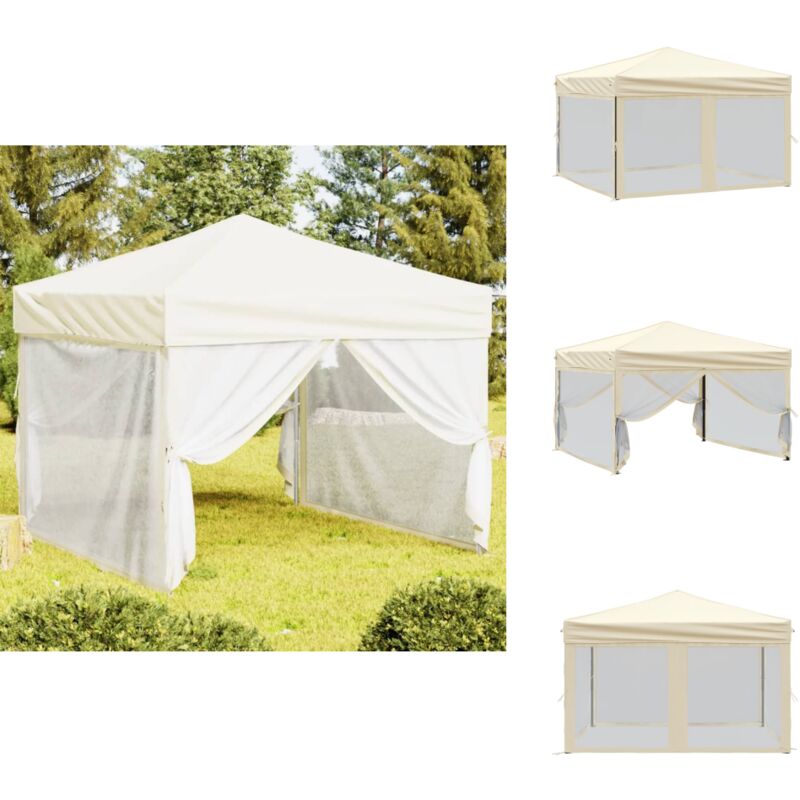 Partyzelt Faltbar mit Seitenwänden Creme 3x3 m - Outdoor-Zelt - Gartenpavillon - Sonnensegel - Partyzelt - Campingzelt