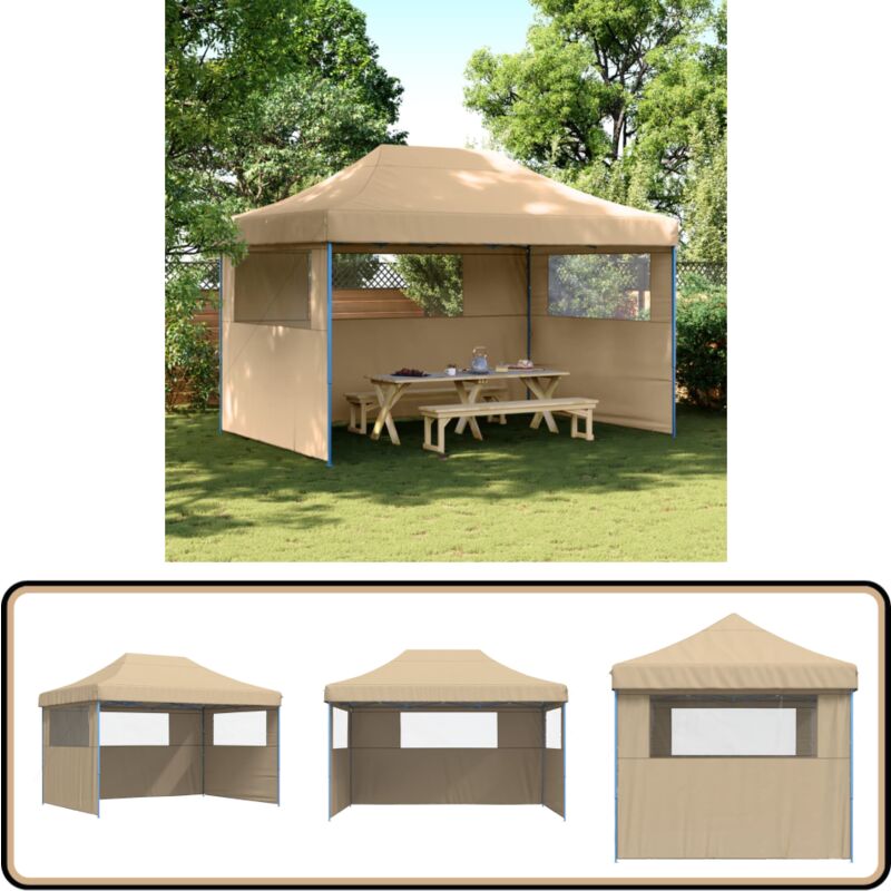 Partyzelt Faltbar Pop-Up mit 3 Seitenteilen Beige - Outdoor-Pavillon - Gartenpavillon - Festzelt - Eventzelt - Partyzelt