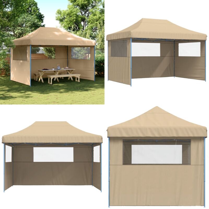 Partyzelt Faltbar Pop-Up mit 3 Seitenteilen Beige - Outdoor-Pavillon - Gartenpavillon - Festzelt - Eventzelt - Partyzelt - Home & Living