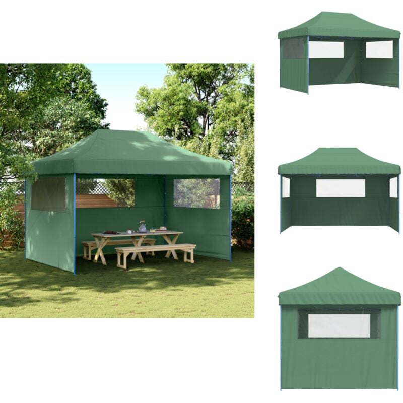 Partyzelt Faltbar Pop-Up mit 3 Seitenteilen Grün - Outdoor-Pavillon - Gartenpavillon - Festzelt - Eventzelt - Partyzelt
