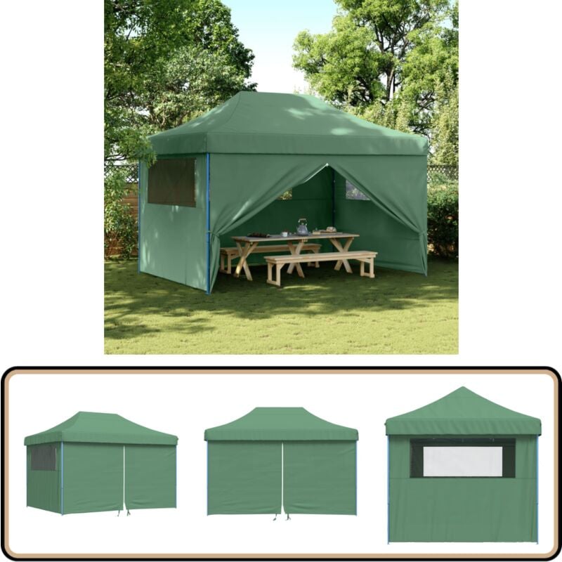 Partyzelt Faltbar Pop-Up mit 4 Seitenteilen Grün - Outdoorzelt - Partyzelt - Festzelt - Markise - Sonnensegel