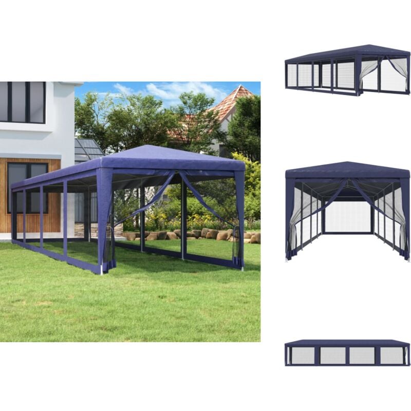 Partyzelt mit 10 Mesh-Seitenwänden Blau 3x12 m HDPE - Partyzelt - Outdoorzelt - Gartenpavillon - Festzelt - Sommergarten