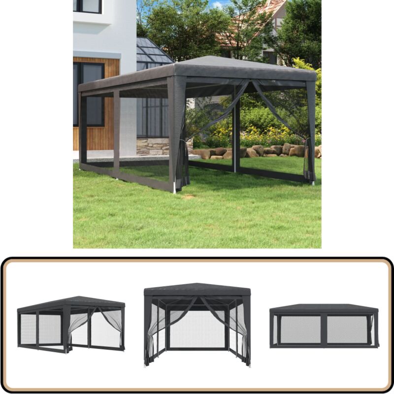 Partyzelt mit 6 Mesh-Seitenwänden Anthrazit 3x6 m hdpe - Partyzelt - Outdoorzelt - Gartenpavillon - Festzelt - Sommergarten