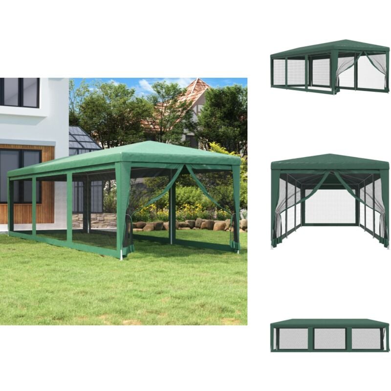 Partyzelt mit 8 Mesh-Seitenwänden Grün 3x9 m hdpe - Partyzelt - Outdoorzelt - Gartenpavillon - Festzelt - Sommergarten