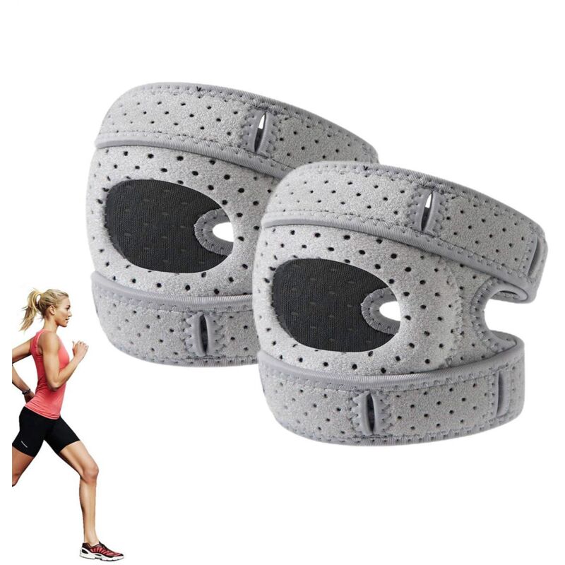 Patella Kniebandage 2 Stück,Verstellbarer Kniegurt mit Silikonpolster, atmungsaktiv, Patella-Knieorthese für Sport & Training, Grau