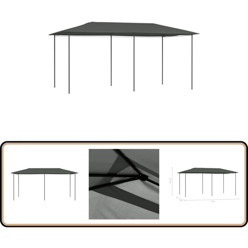 Pavillon 2,98x5,3x2,59 m Grau 160 g/m² - Pavillon - Gartenpavillon - Sonnensegel - Außengarten - Grillparty