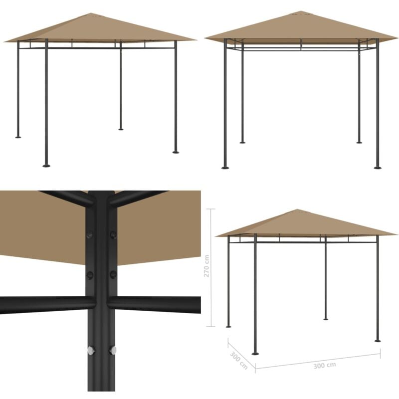 Pavillon 3x3x2,7 m Taupe 180 g/m² - Gartenpavillon - Pavillon - Sonnenschutz - Gartenzelt - Außenbereich - Home & Living
