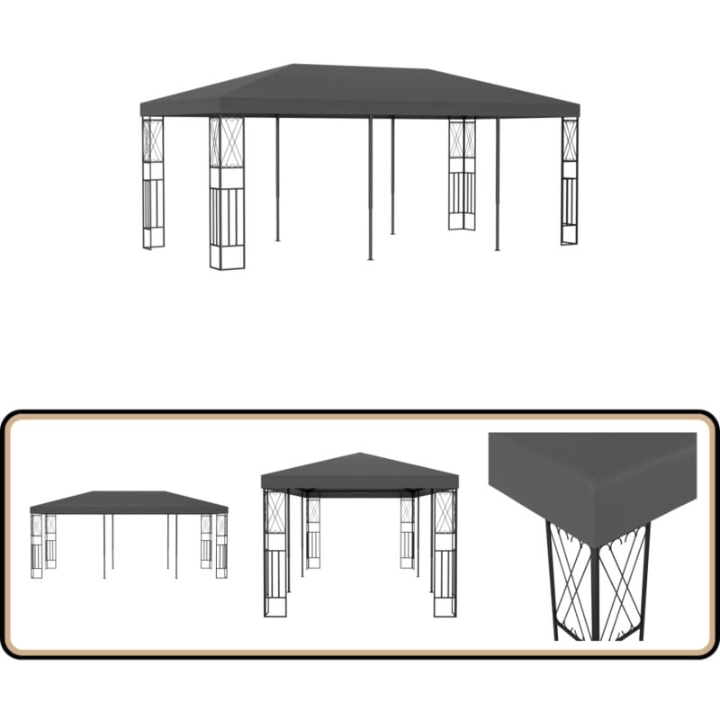 Pavillon 3x6 m Anthrazit Stoff - Gartenpavillon - Pavillon - Outdoor Möbel - Sonnenschutz - Gartenparty