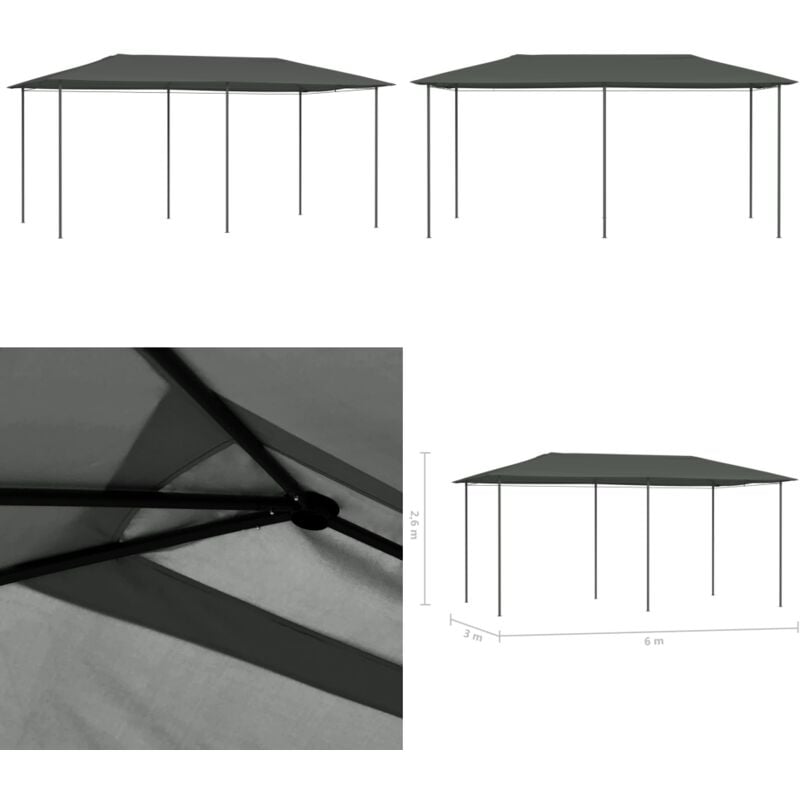 Pavillon 2,98x5,3x2,59 m Grau 160 g/m² - Pavillon - Gartenpavillon - Sonnensegel - Außengarten - Grillparty - Home & Living